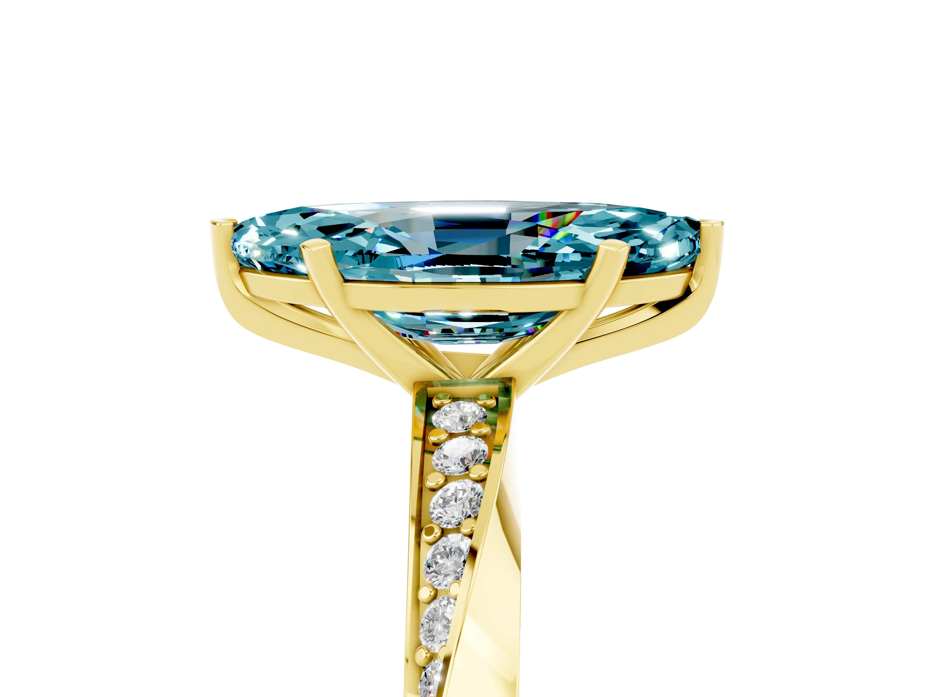 Yellow gold Marquise Cut Blue Topaz Engagement Ring with Side Stone Accents and Four-Prong Setting_32