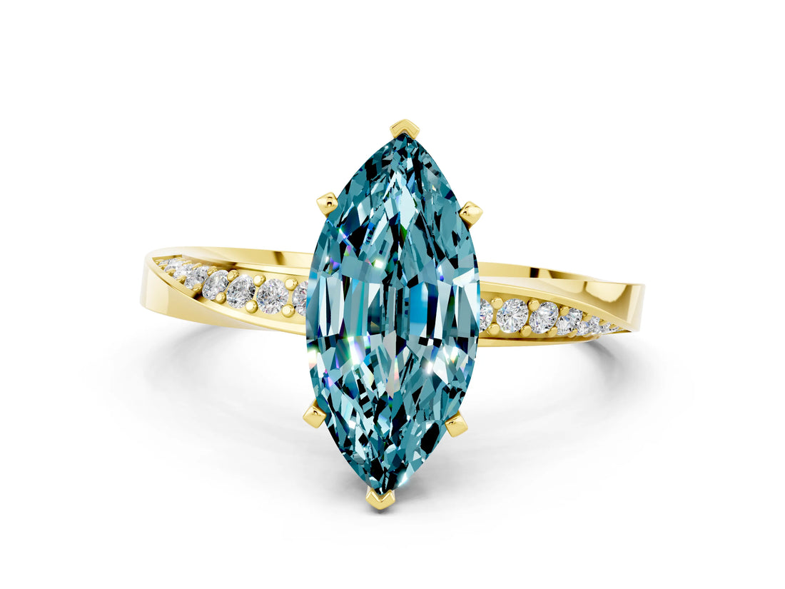 Yellow gold Marquise Cut Blue Topaz Engagement Ring with Side Stone Accents and Four-Prong Setting_60