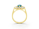 Yellow gold Marquise Cut Blue Topaz Floral Double Halo Engagement Ring with Prong Setting_63