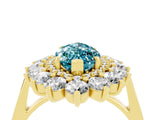 Yellow gold Marquise Cut Blue Topaz Floral Double Halo Engagement Ring with Prong Setting_64