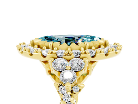 Yellow gold Marquise Cut Blue Topaz Halo Ring with Pavé Band and Four-Prong Setting_17