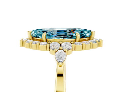 Yellow gold Marquise Cut Blue Topaz Halo Ring with Pear Side Stones and Prong Setting_17