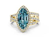Yellow gold Marquise Cut Blue Topaz Halo Ring with Round Split Shank and Prong Setting_61