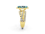 Yellow gold Marquise Cut Blue Topaz Halo Ring with Round Split Shank and Prong Setting_63