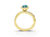 Yellow gold Marquise Cut Blue Topaz Halo Ring with Round Split Shank and Prong Setting_64