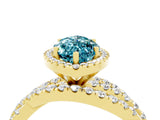 Yellow gold Marquise Cut Blue Topaz Halo Ring with Round Split Shank and Prong Setting_65