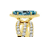 Yellow gold Marquise Cut Blue Topaz Halo Ring with Round Split Shank and Prong Setting_66