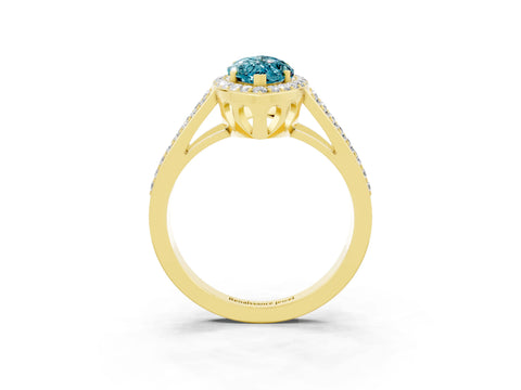 Yellow gold Marquise Cut Blue Topaz Halo Ring with Split Shank U-Prong Band and Four-Prong Setting_3
