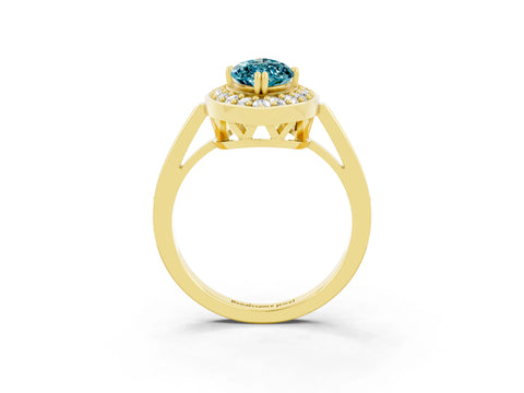 Yellow gold Marquise Cut Blue Topaz Halo Ring with Split Shank and Four-Prong Setting_3