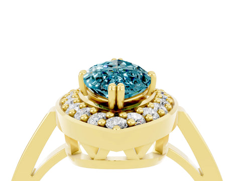 Yellow gold Marquise Cut Blue Topaz Halo Ring with Split Shank and Four-Prong Setting_4