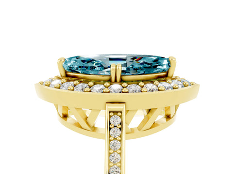 Yellow gold Marquise Cut Blue Topaz Halo Ring with Split Shank and Four-Prong Setting_5
