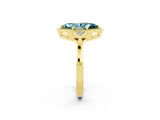 Yellow gold Marquise Cut Blue Topaz Halo Ring with Tapered Band and Four-Prong Setting_2
