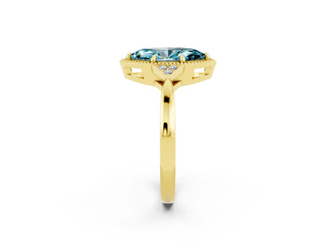 Yellow gold Marquise Cut Blue Topaz Halo Ring with Tapered Band and Four-Prong Setting_2