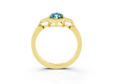 Yellow gold Marquise Cut Blue Topaz Halo Ring with Tapered Band and Four-Prong Setting_3
