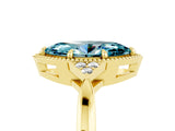 Yellow gold Marquise Cut Blue Topaz Halo Ring with Tapered Band and Four-Prong Setting_5