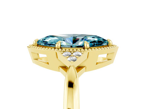 Yellow gold Marquise Cut Blue Topaz Halo Ring with Tapered Band and Four-Prong Setting_5
