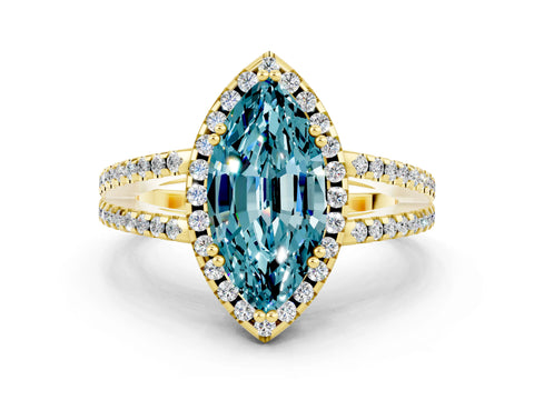 Yellow gold Marquise Cut Blue Topaz Halo Split Shank Engagement Ring_12