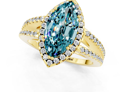 Yellow gold Marquise Cut Blue Topaz Halo Split Shank Engagement Ring_13