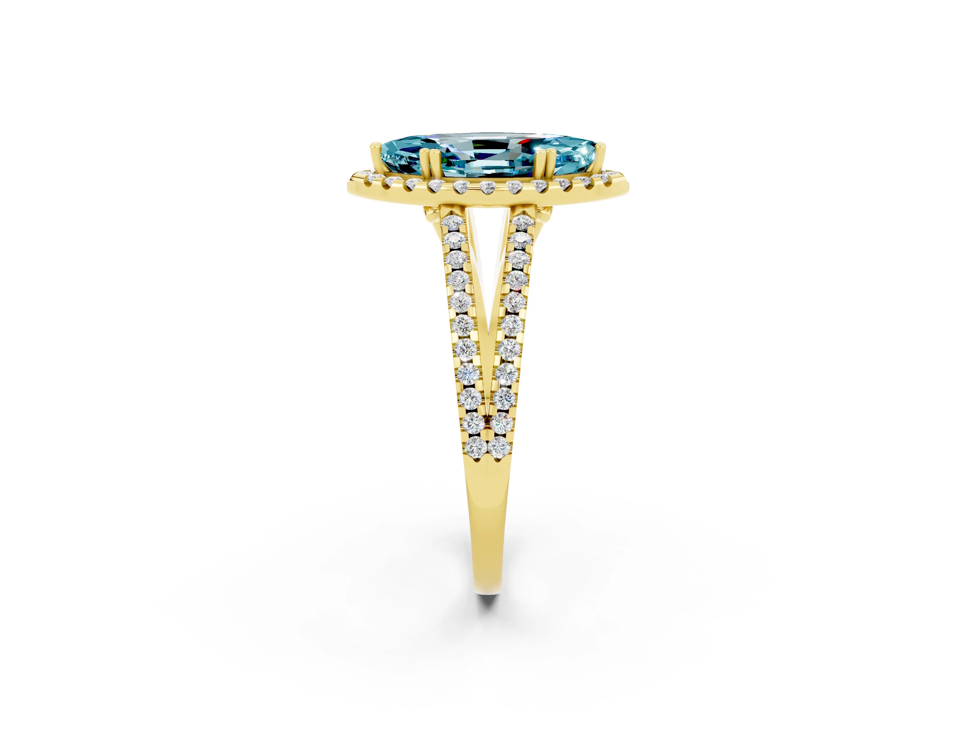 Yellow gold Marquise Cut Blue Topaz Halo Split Shank Engagement Ring_14