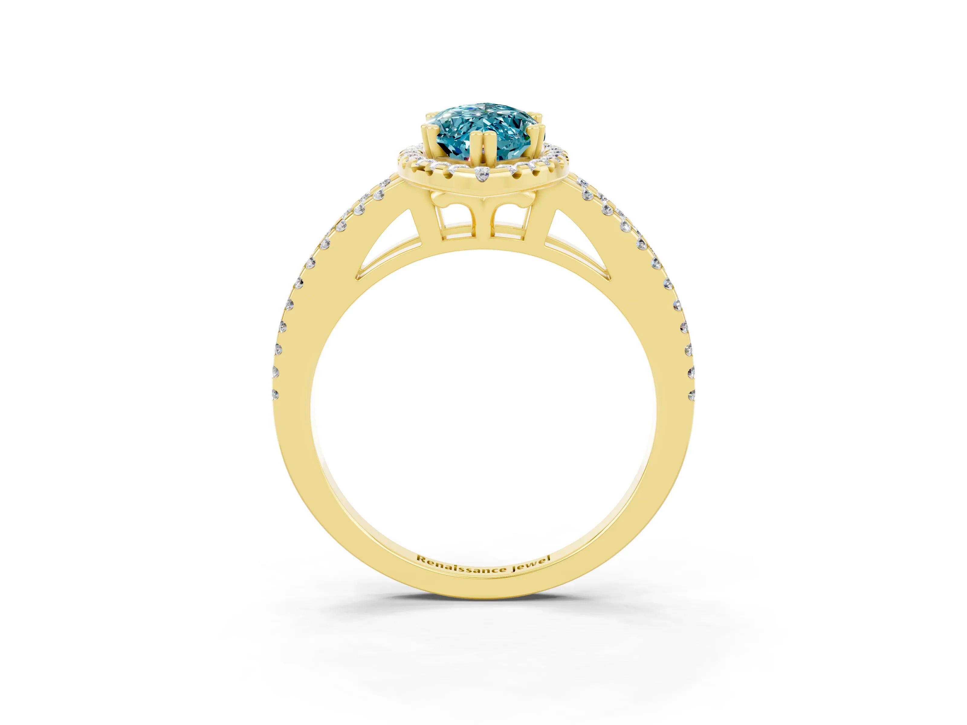 Yellow gold Marquise Cut Blue Topaz Halo Split Shank Engagement Ring_15