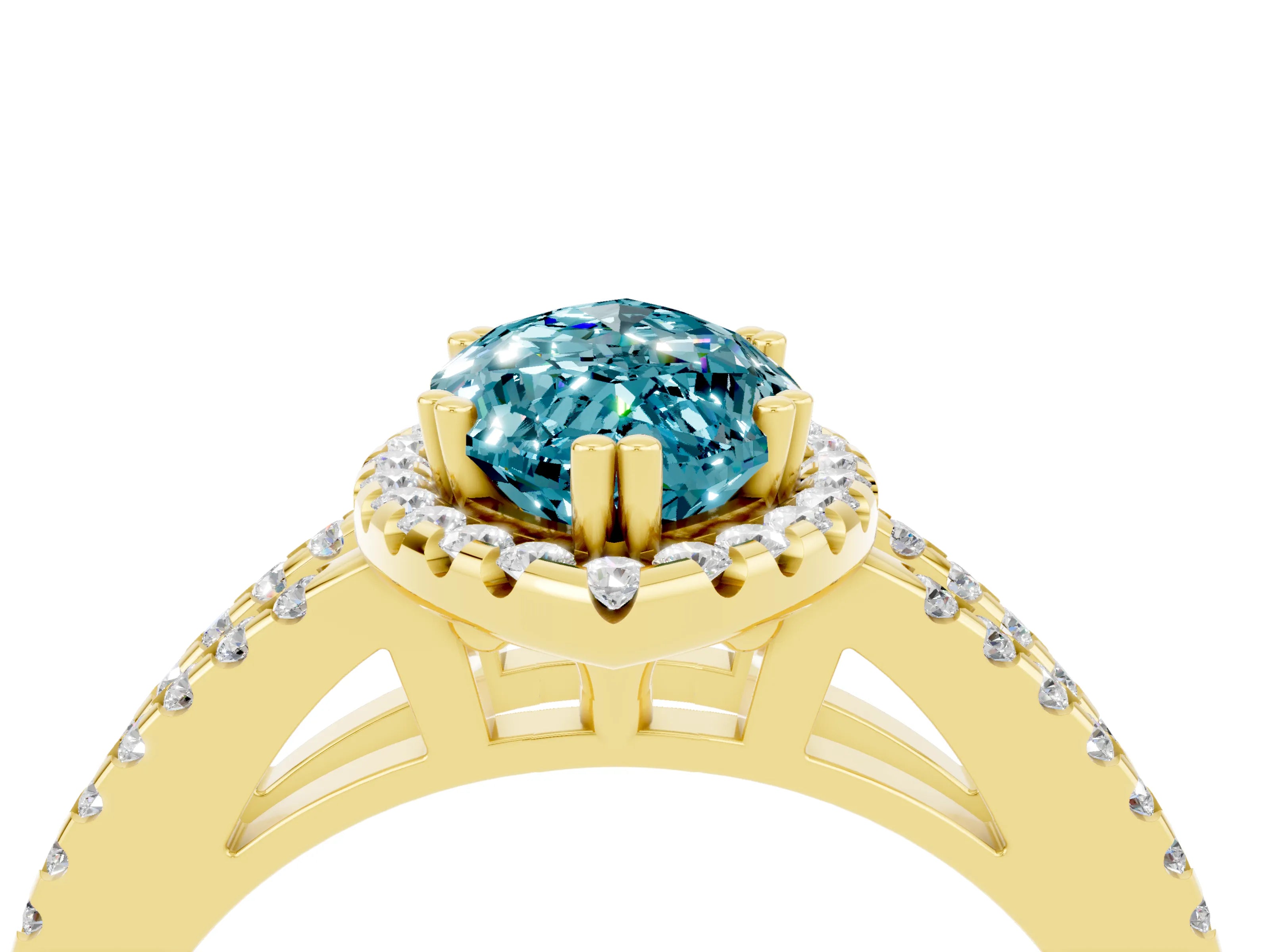 Yellow gold Marquise Cut Blue Topaz Halo Split Shank Engagement Ring_16