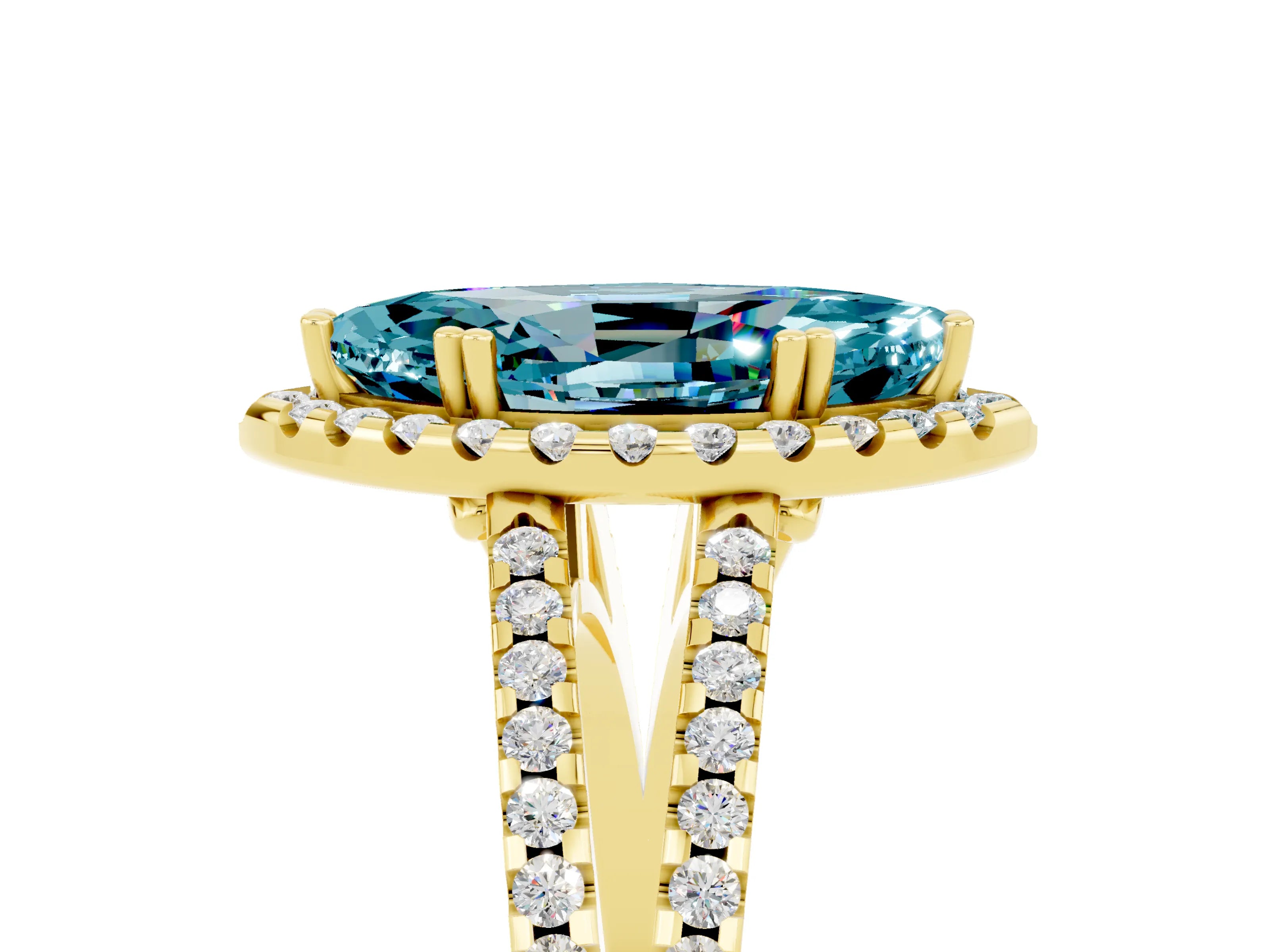 Yellow gold Marquise Cut Blue Topaz Halo Split Shank Engagement Ring_17