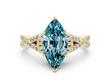 Yellow gold Marquise Cut Blue Topaz Halo Twist Band Solitaire Prong Setting Ring
