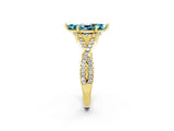 Yellow gold Marquise Cut Blue Topaz Halo Twist Band Solitaire Prong Setting Ring_2