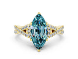 Yellow gold Marquise Cut Blue Topaz  Halo Twist Band Solitaire Prong Setting Ring_24