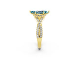 Yellow gold Marquise Cut Blue Topaz  Halo Twist Band Solitaire Prong Setting Ring_26
