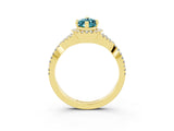 Yellow gold Marquise Cut Blue Topaz  Halo Twist Band Solitaire Prong Setting Ring_27