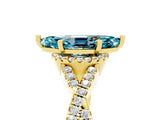Yellow gold Marquise Cut Blue Topaz  Halo Twist Band Solitaire Prong Setting Ring_29