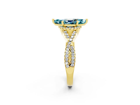 Yellow gold Marquise Cut Blue Topaz Halo Twist Band Solitaire Prong Setting Ring_2