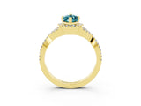 Yellow gold Marquise Cut Blue Topaz Halo Twist Band Solitaire Prong Setting Ring_3