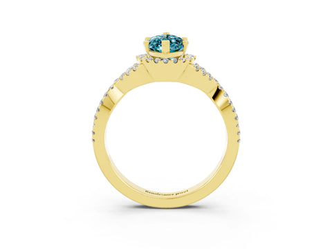 Yellow gold Marquise Cut Blue Topaz Halo Twist Band Solitaire Prong Setting Ring_3