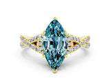 Yellow gold Marquise Cut Blue Topaz  Halo Twist Band Solitaire Prong Setting Ring_42