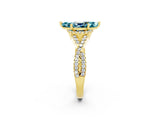 Yellow gold Marquise Cut Blue Topaz  Halo Twist Band Solitaire Prong Setting Ring_44