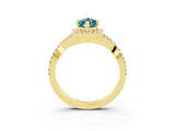Yellow gold Marquise Cut Blue Topaz  Halo Twist Band Solitaire Prong Setting Ring_45