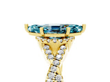 Yellow gold Marquise Cut Blue Topaz  Halo Twist Band Solitaire Prong Setting Ring_47