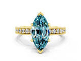 Yellow gold Marquise Cut Blue Topaz Milgrain Pavé Engagement Ring with Four-Prong Setting