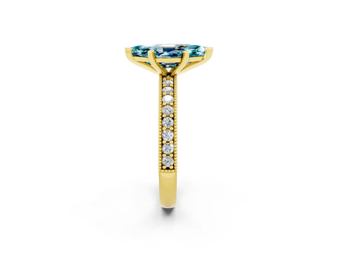 Yellow gold Marquise Cut Blue Topaz Milgrain Pavé Engagement Ring with Four-Prong Setting_2