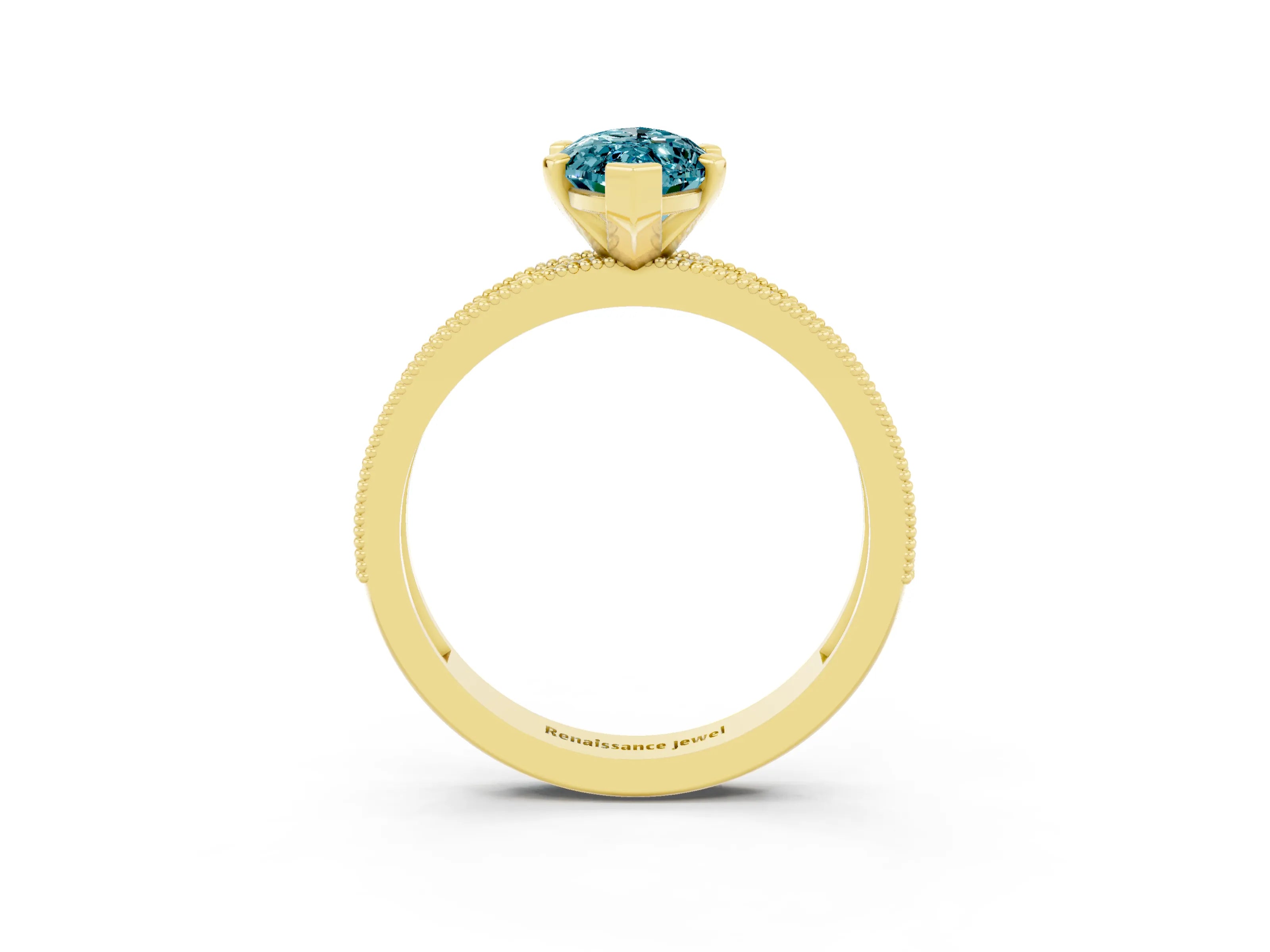 Yellow gold Marquise Cut Blue Topaz Milgrain Pavé Engagement Ring with Four-Prong Setting_3