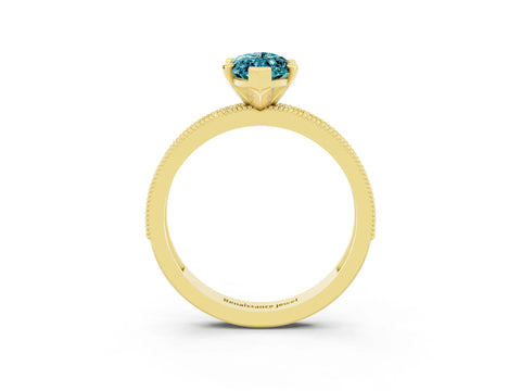 Yellow gold Marquise Cut Blue Topaz Milgrain Pavé Engagement Ring with Four-Prong Setting_3