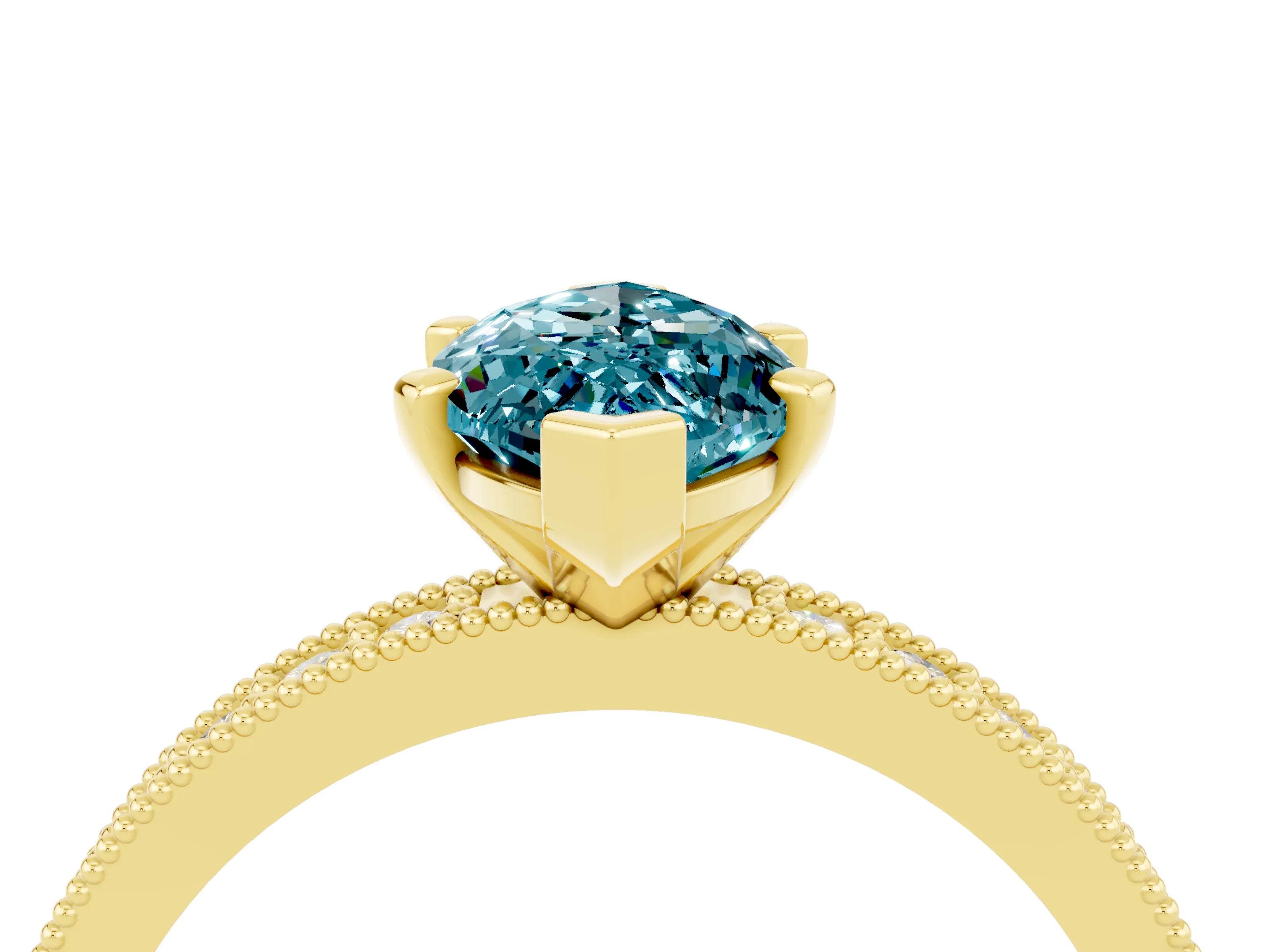 Yellow gold Marquise Cut Blue Topaz Milgrain Pavé Engagement Ring with Four-Prong Setting_4