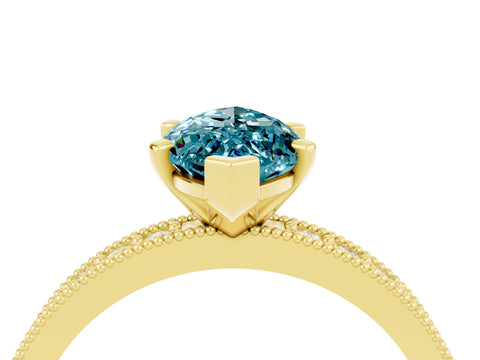 Yellow gold Marquise Cut Blue Topaz Milgrain Pavé Engagement Ring with Four-Prong Setting_4