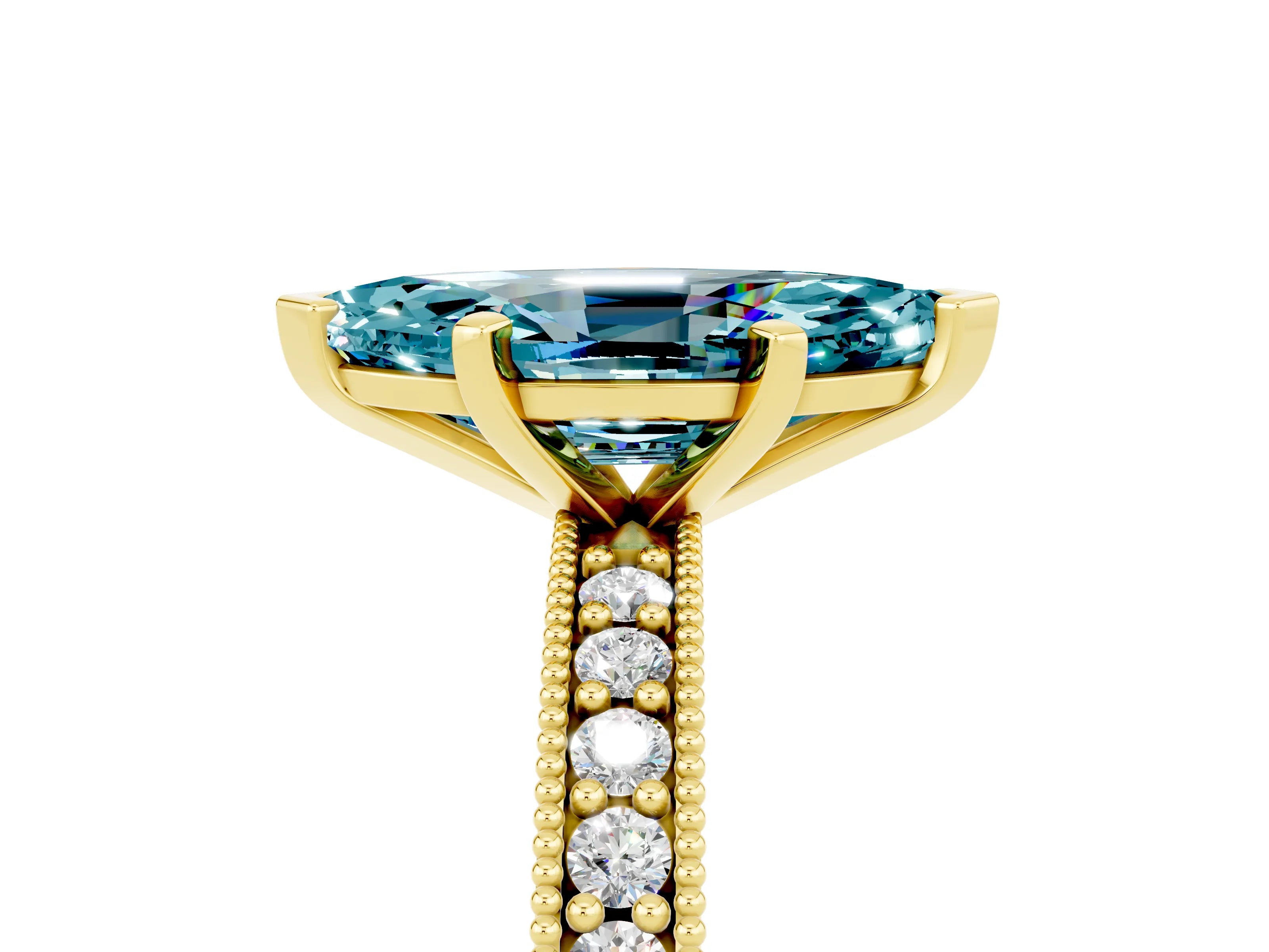 Yellow gold Marquise Cut Blue Topaz Milgrain Pavé Engagement Ring with Four-Prong Setting_5