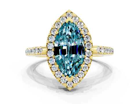 Yellow gold Marquise Cut Blue Topaz Pavé Halo Ring with Four-Prong Setting_12