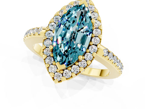 Yellow gold Marquise Cut Blue Topaz Pavé Halo Ring with Four-Prong Setting_13