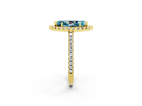 Yellow gold Marquise Cut Blue Topaz Pavé Halo Ring with Four-Prong Setting_14