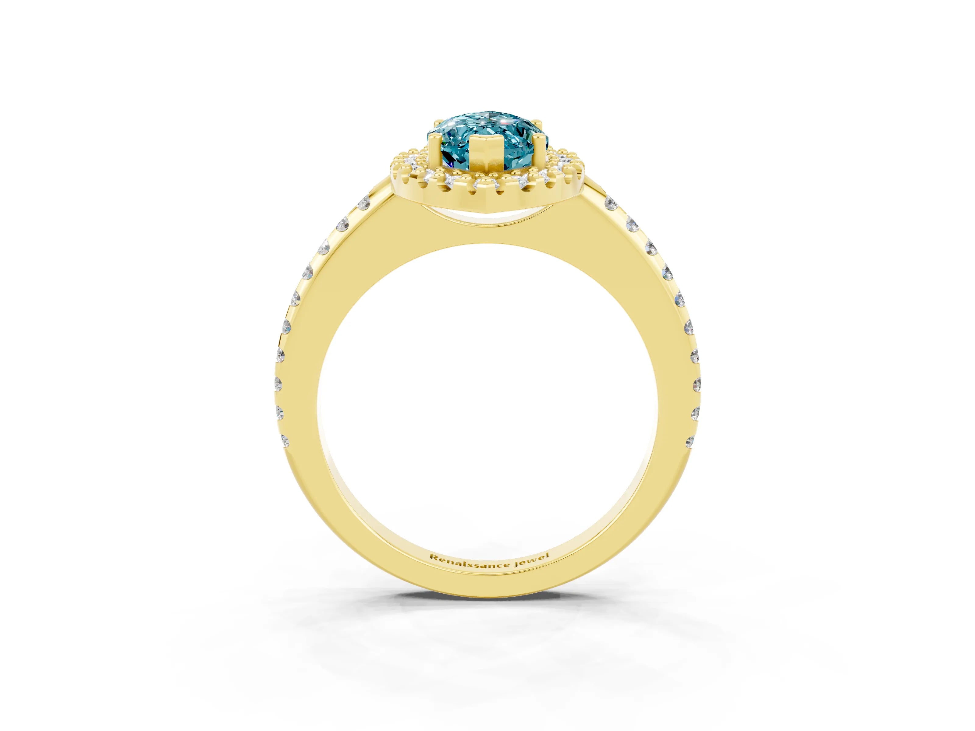 Yellow gold Marquise Cut Blue Topaz Pavé Halo Ring with Four-Prong Setting_15